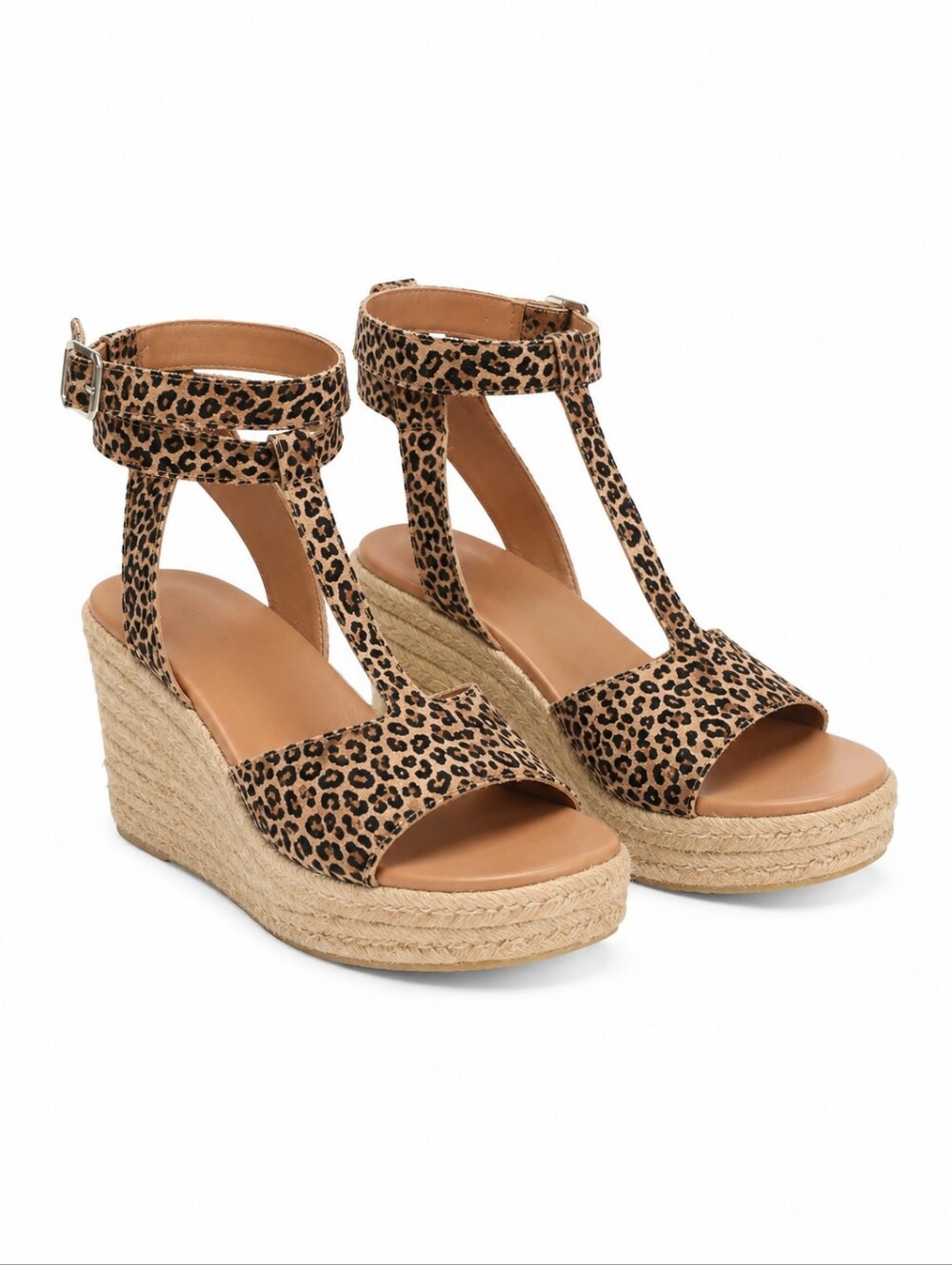 Y2K Lucky Brand Leather Leopard Print Espadrille Wedge Sandals - Tan/Black 8